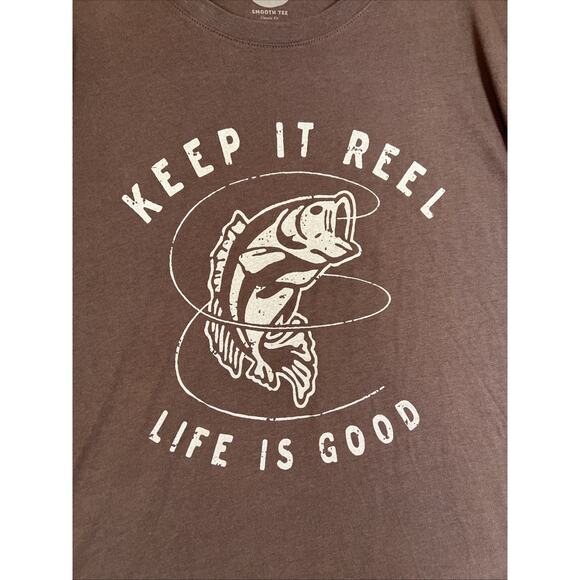 Life is Good Tee Men’s XXL Brown Keep It Reel Fishing Long Sleeve Classic Fit - Picture 2 of 8